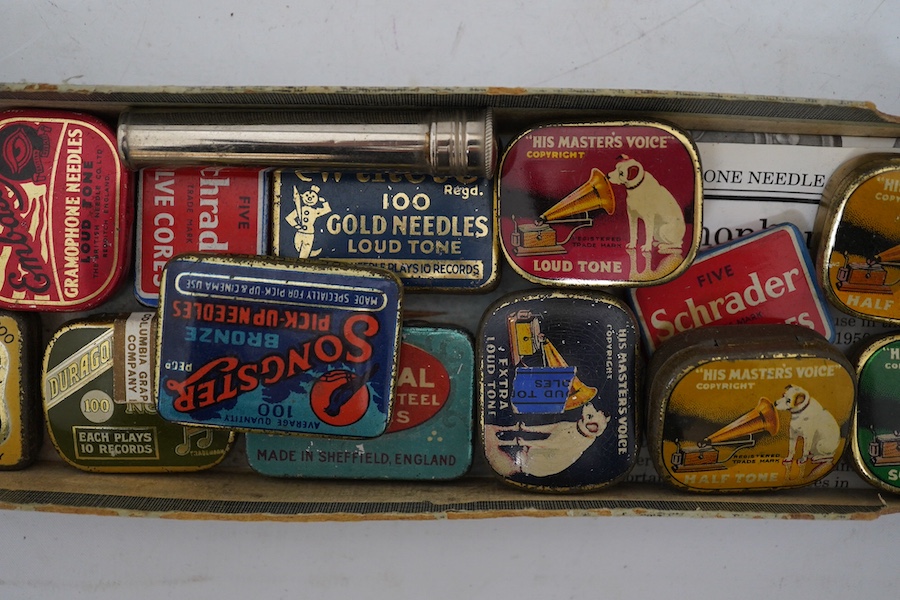 A collection of gramophone needle cases, many with contents. Condition - fair.